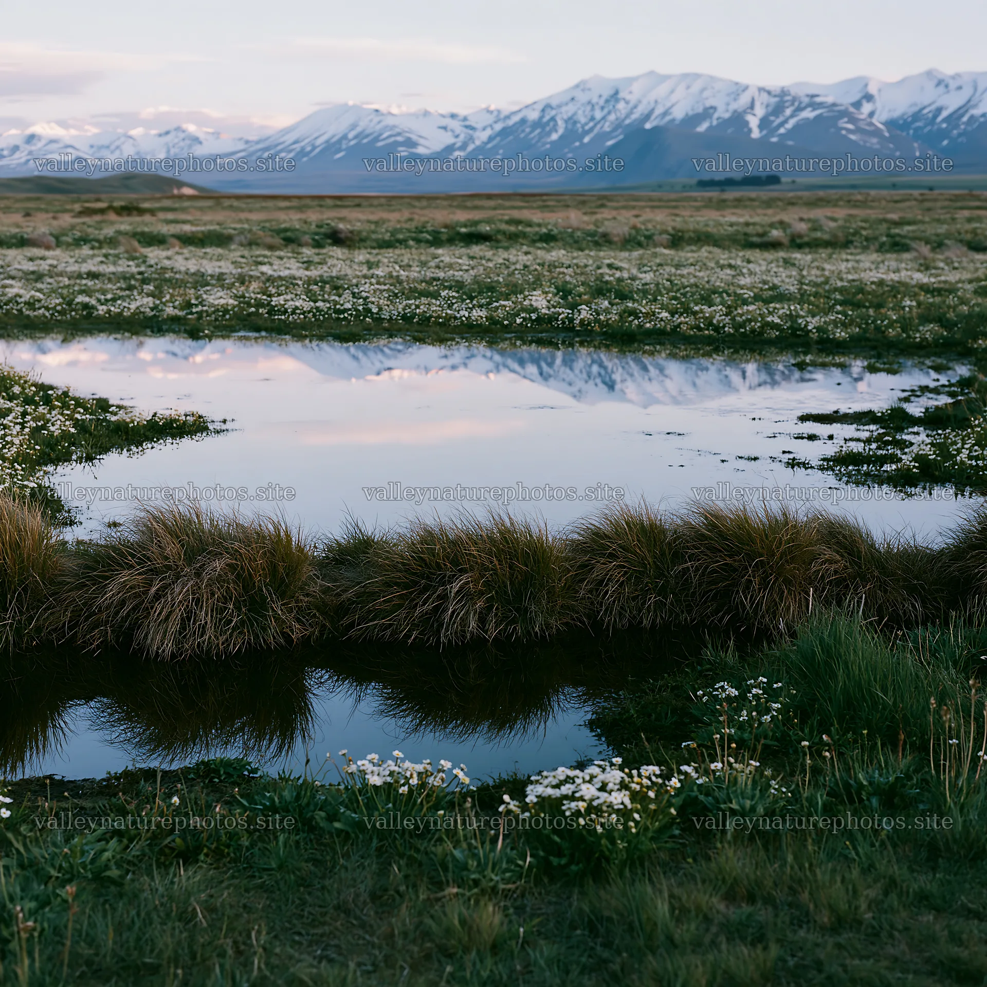 Lake Tekapo meadow with snowy Alps in the background – nature photography 7938x7938