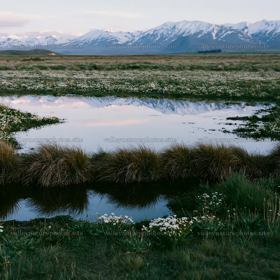 Lake Tekapo meadow with snowy Alps in the background – nature photography 7938x7938