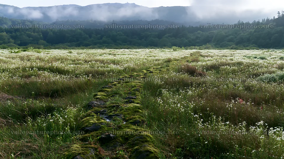 Miyagi spring recovery meadow mossy stone path through flowers – nature photography 10608x5938