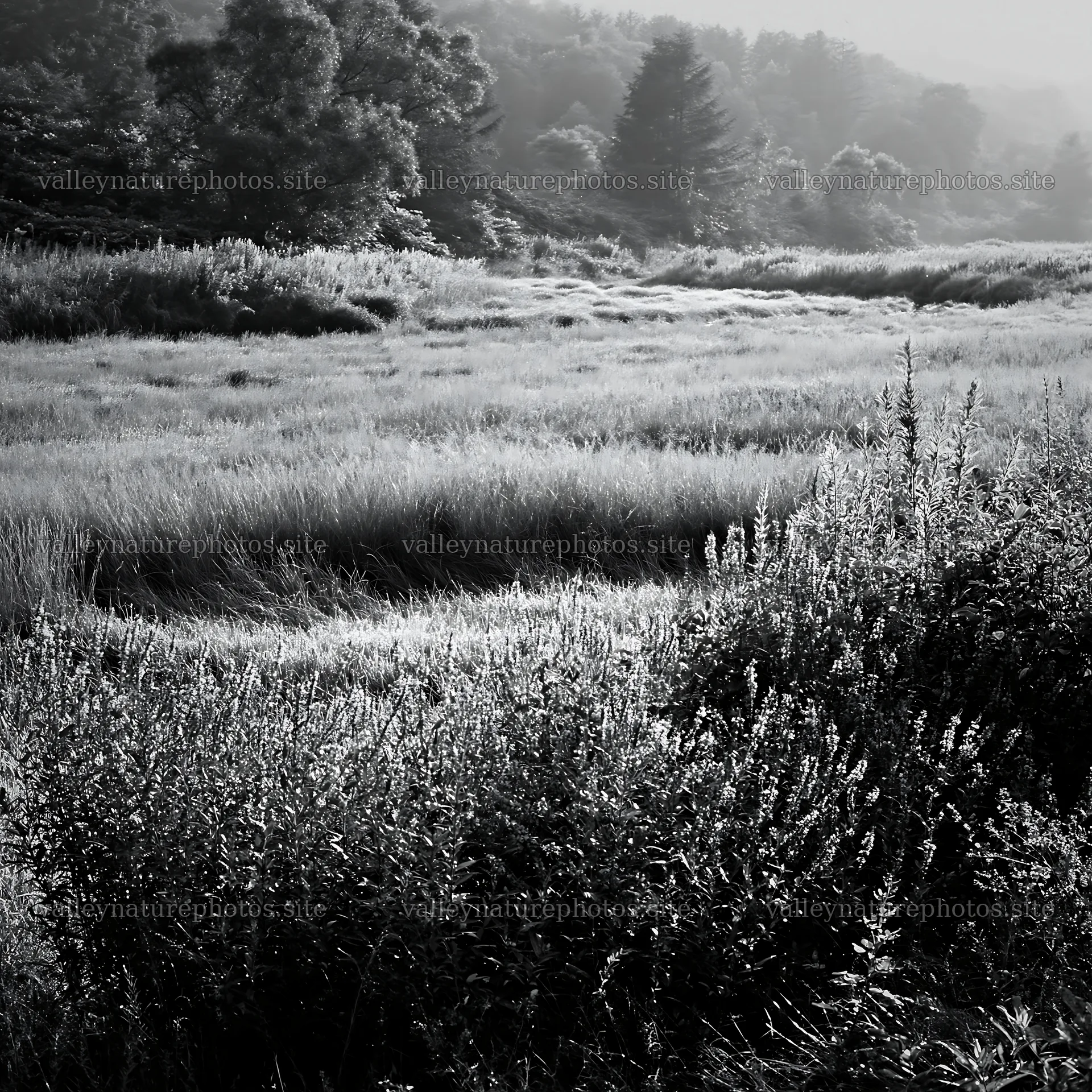 Niigata floodplain restoration meadow dew foreground – nature photography 7938x7938