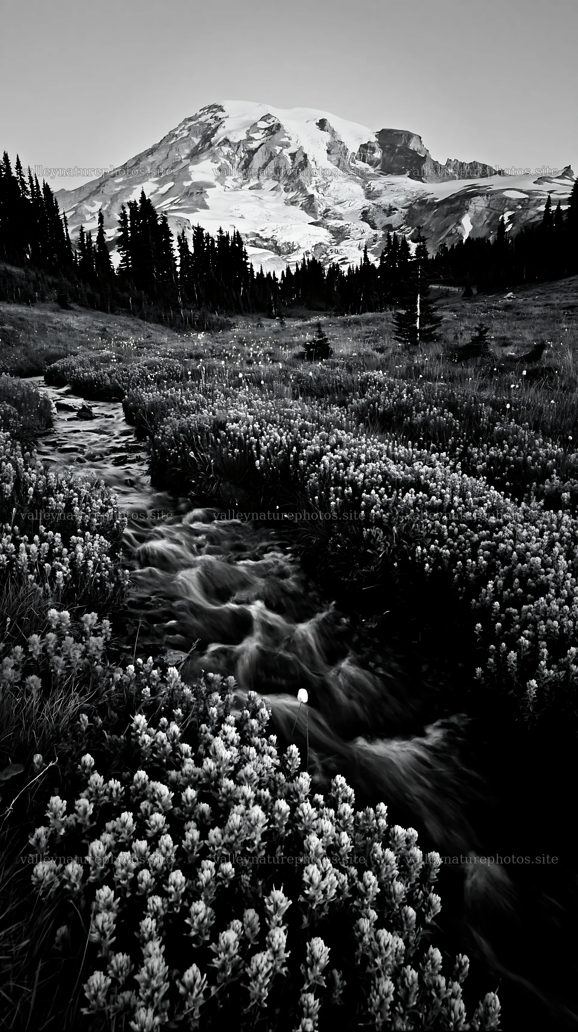 Mount Rainier wildflower meadow at sunrise – nature photography 5938x10608