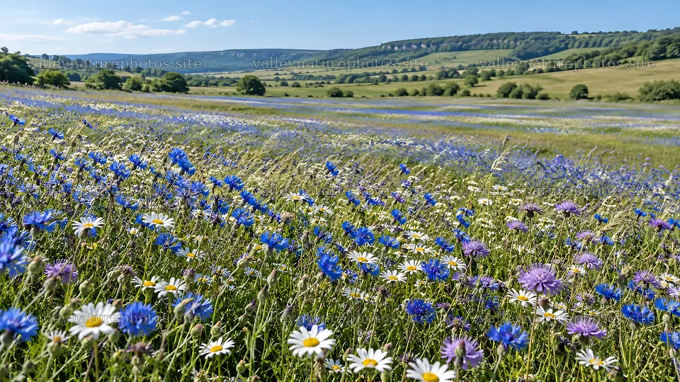 Wildflower Meadow in a Sunny Rolling Landscape – nature photography 10324x5812