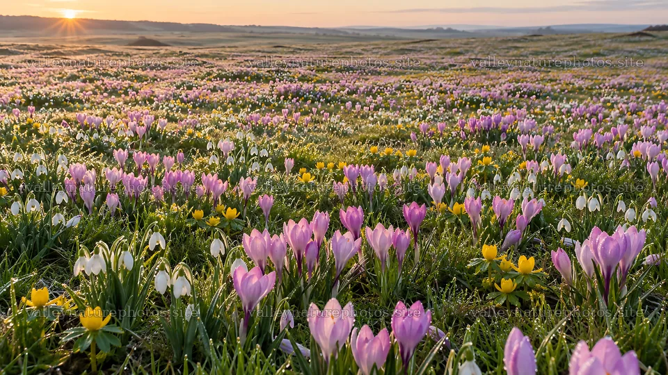 Delicate Spring Flowers in a Golden Meadow – nature photography 10324x5812
