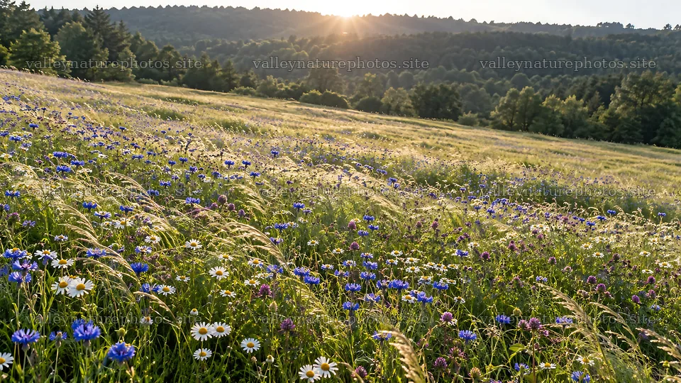Rim-Lit Wildflower Meadow in a Forest Clearing – nature photography 10324x5812