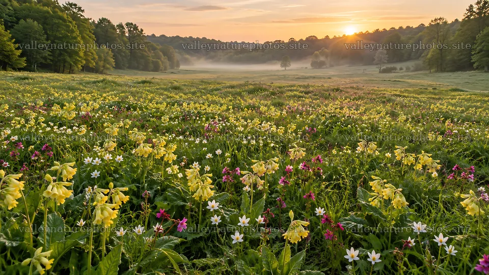 Wildflowers in a Forest Clearing at Sunrise – nature photography 10324x5812