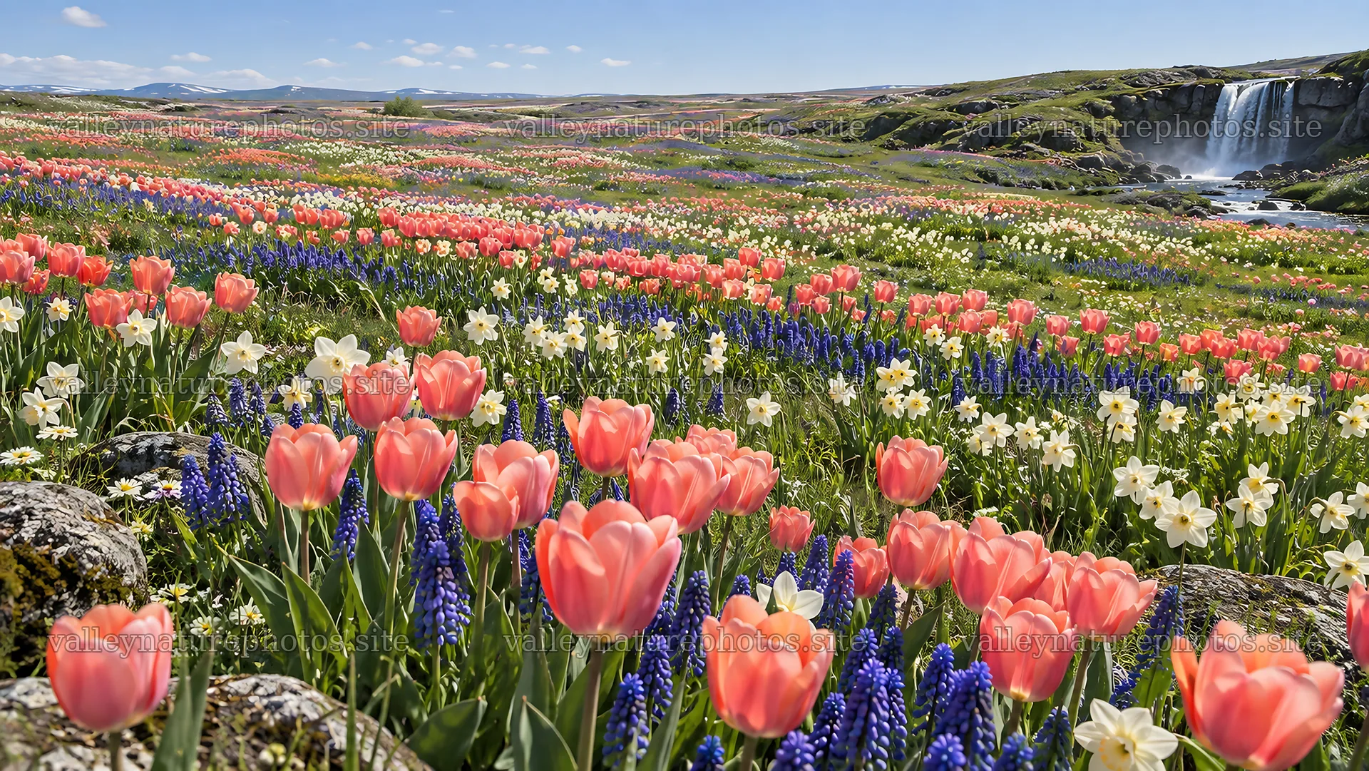 Spring Bulbs Bloom Across a Rocky Meadow – nature photography 10324x5812