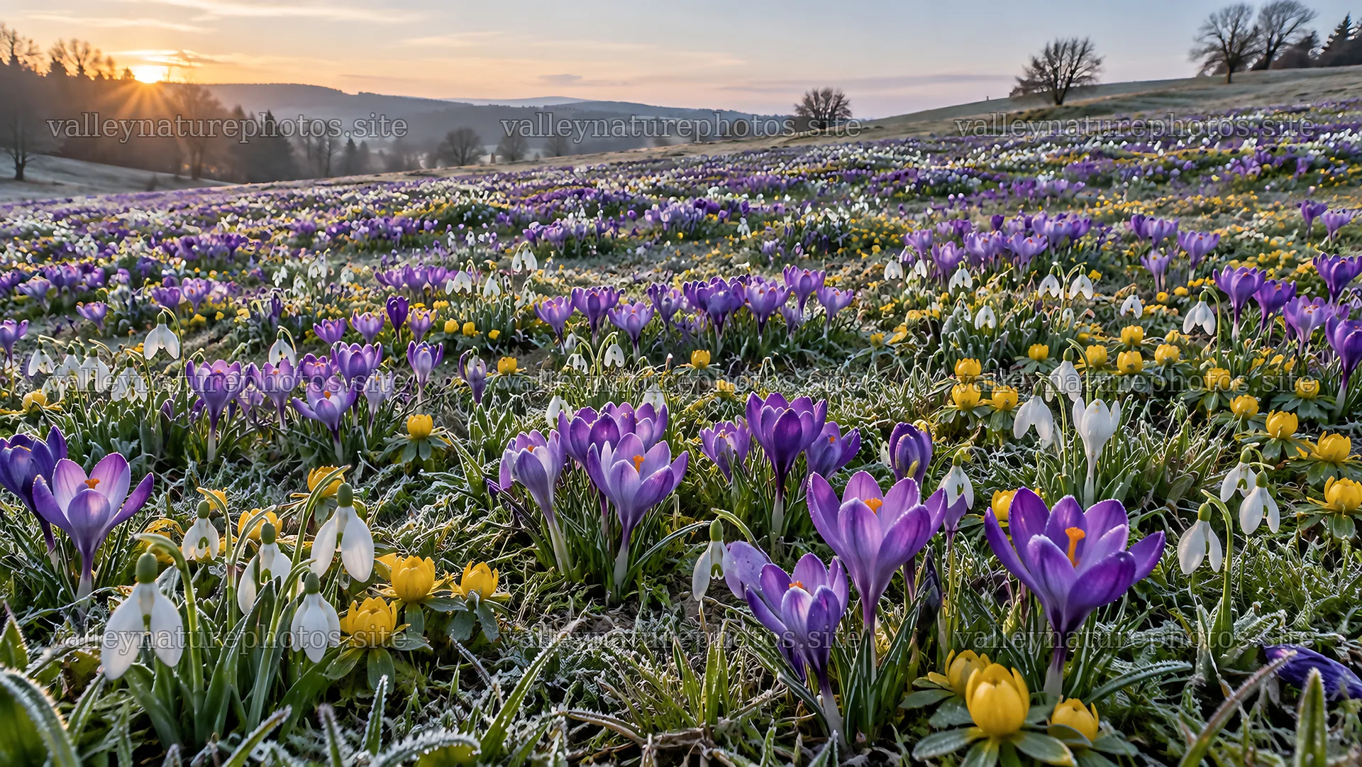 Spring Bulbs Across a Frost-Touched Meadow – nature photography 10324x5812