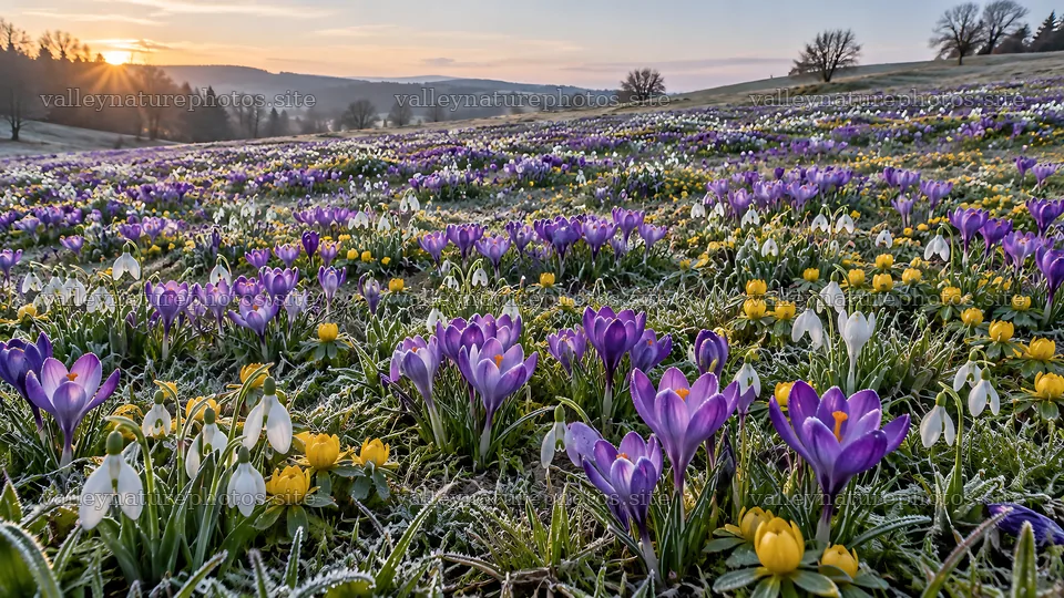Spring Bulbs Across a Frost-Touched Meadow – nature photography 10324x5812