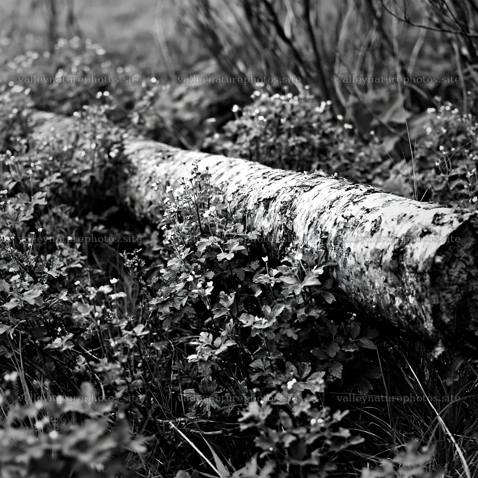 Weathered log surrounded by greenery in a meadow – nature photography 7938x7938