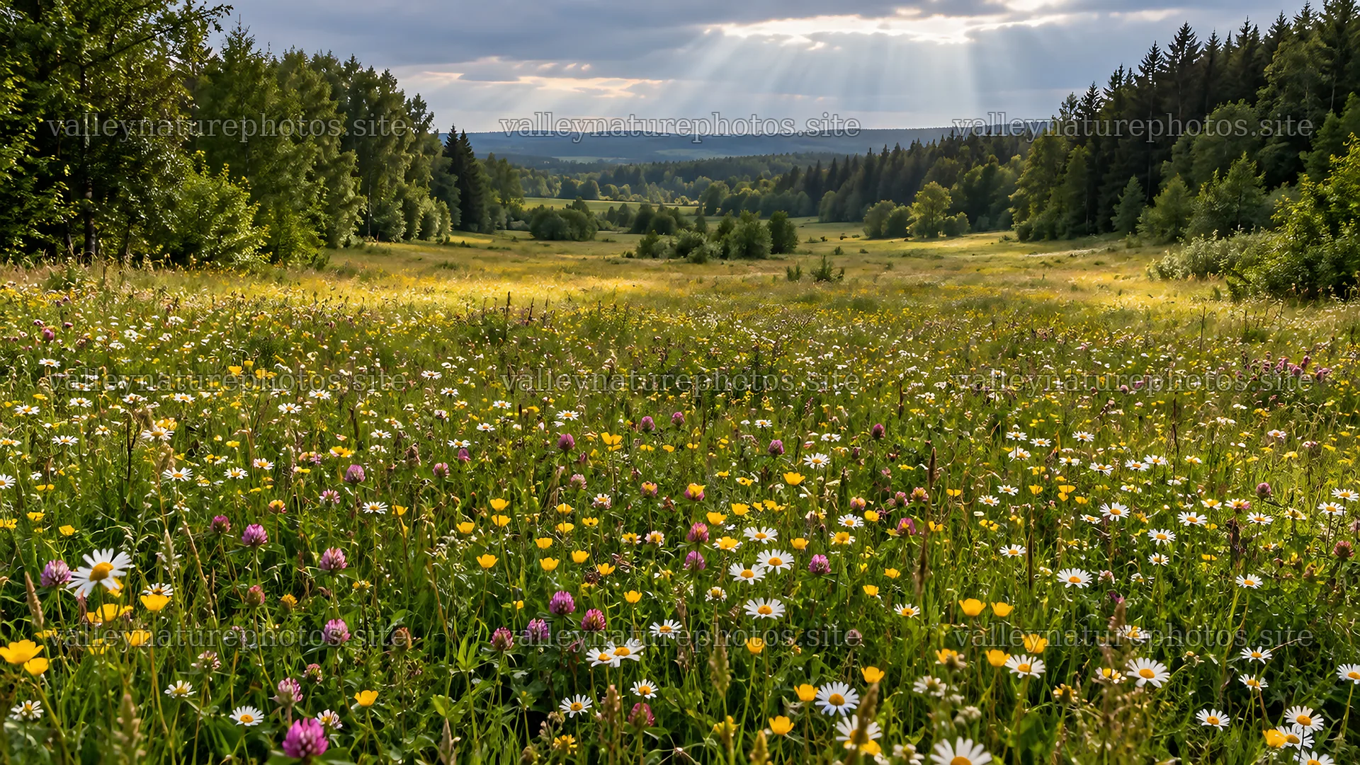 Wildflower Meadow in a Forest Clearing – nature photography 10324x5812