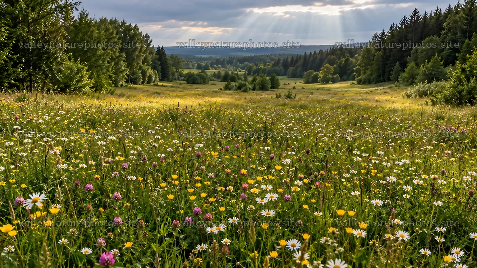 Wildflower Meadow in a Forest Clearing – nature photography 10324x5812