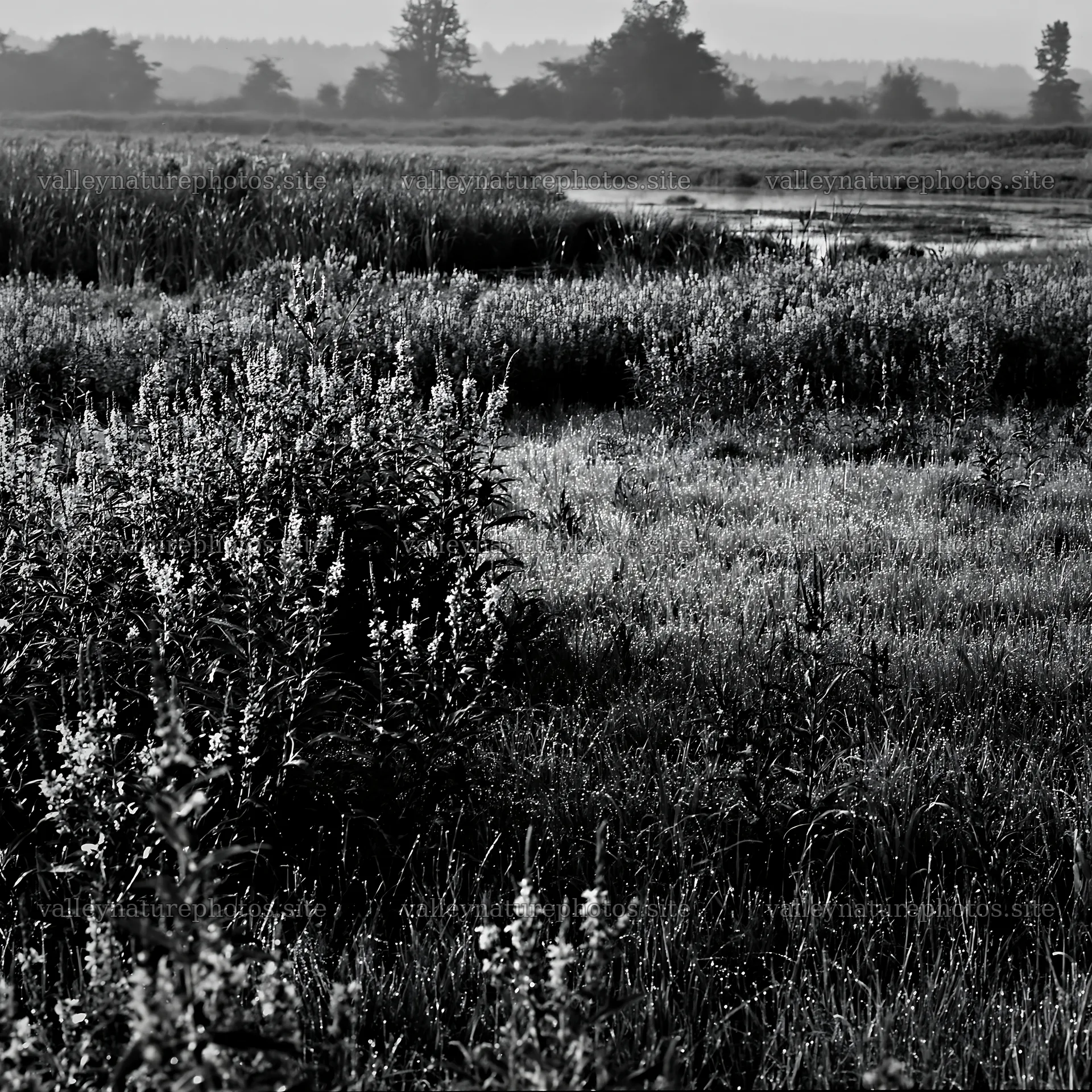 Niigata floodplain restoration meadow dew foreground – nature photography 7938x7938