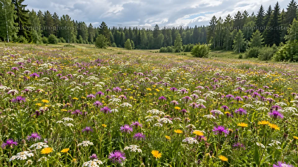 Wildflower Meadow in a Woodland Clearing – nature photography 10324x5812
