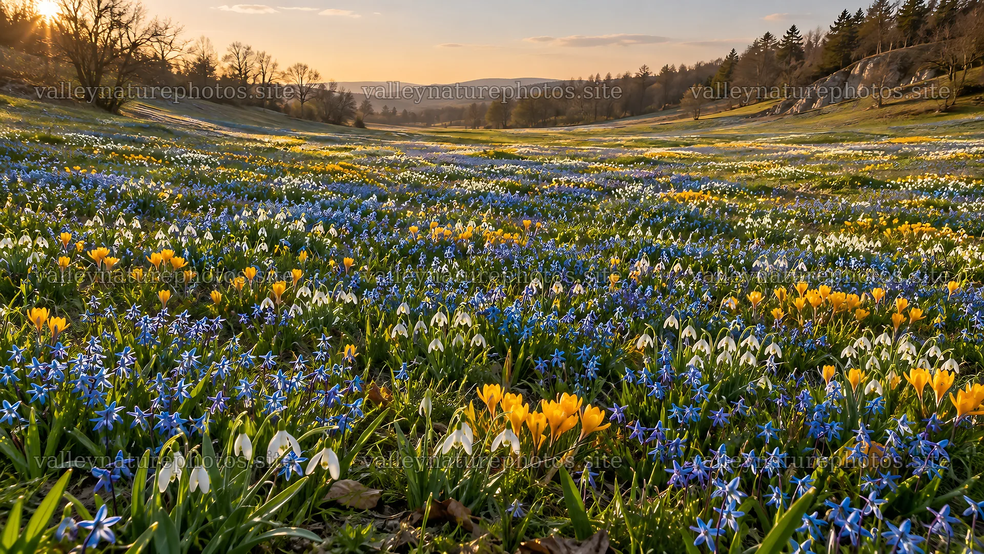 Spring Bulbs Across a Sunlit Meadow – nature photography 10324x5812