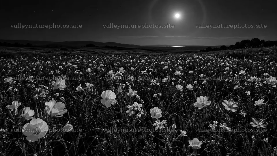 Moonlit Wildflower Field in Darkness – nature photography 10324x5812