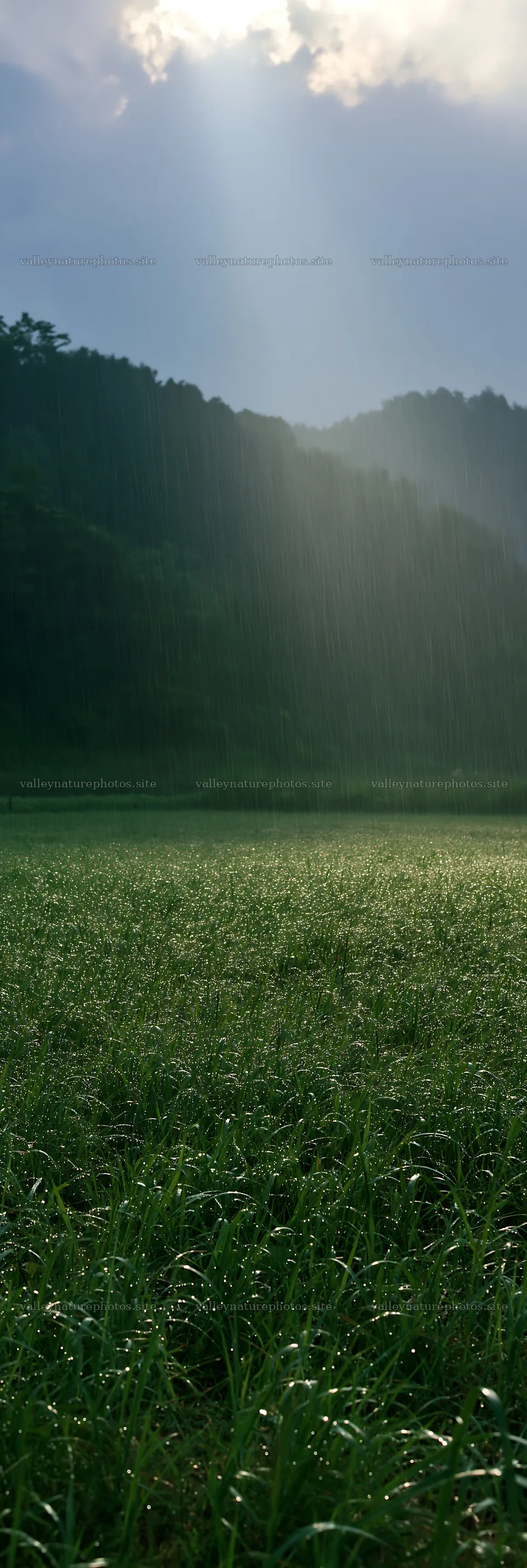 Niigata floodplain meadow with dew in the morning light – nature photography 4602x13690