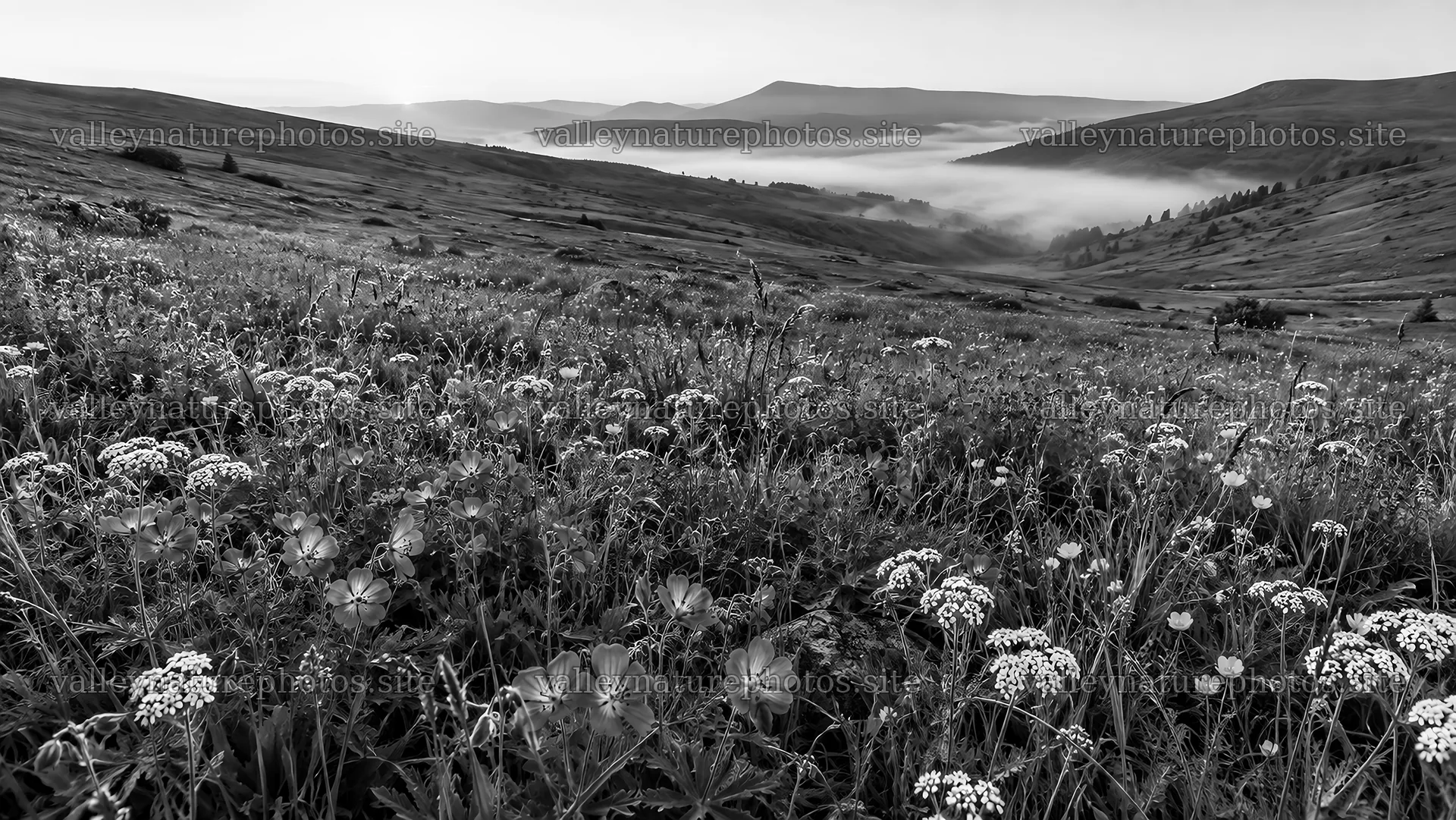 Morning Mist Over a Wildflower Meadow – nature photography 10324x5812