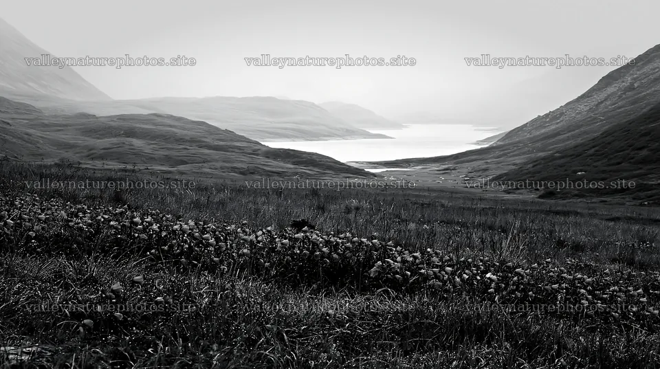 Swiss meadow beside alpine lake in black and white – nature photography 10608x5938