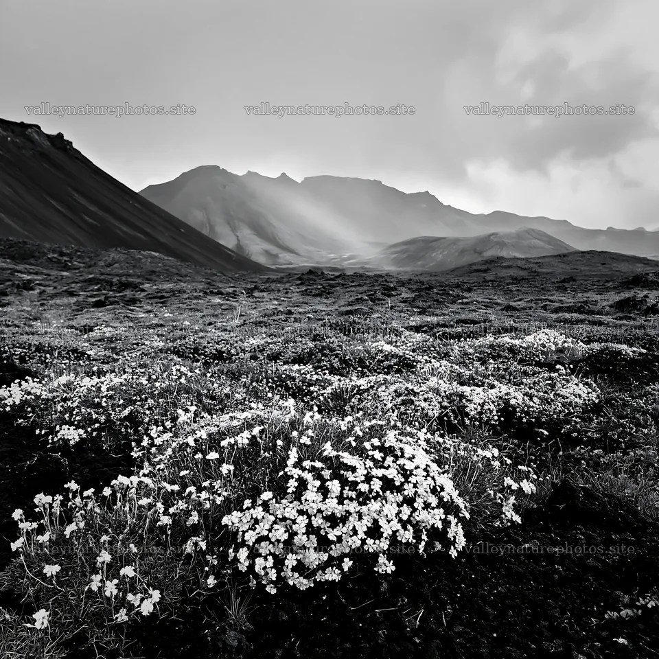 Mountain pass meadow with flowers and mountains in background – nature photography 7938x7938