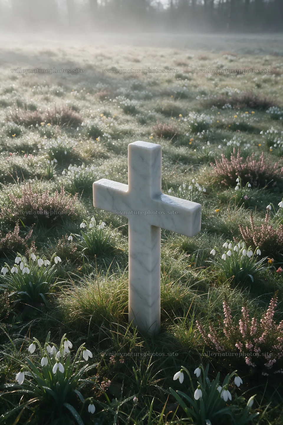 Christian cross in winter meadow with sunlight – nature photography 6480x9722