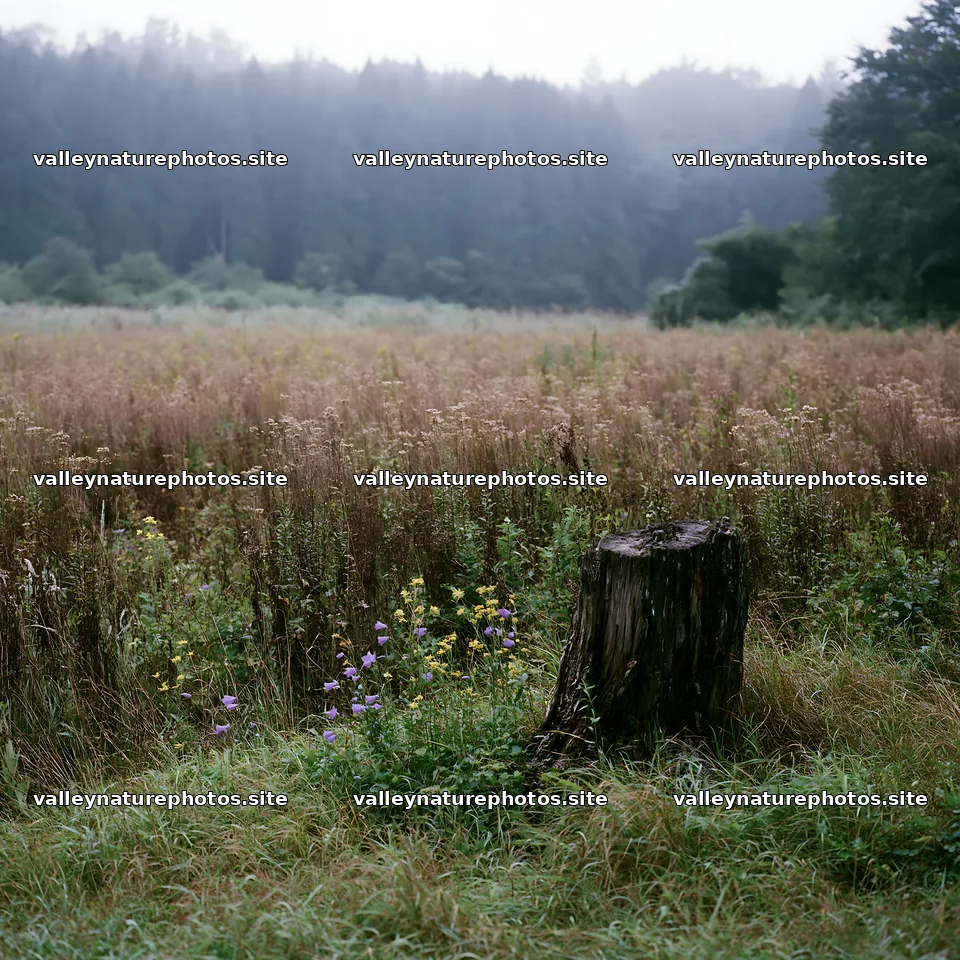 Fukushima native meadow with weathered stump – nature photography 7938x7938