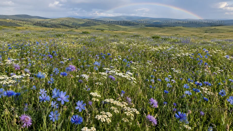 Wildflower Meadow Beneath a Rainbow – nature photography 10324x5812
