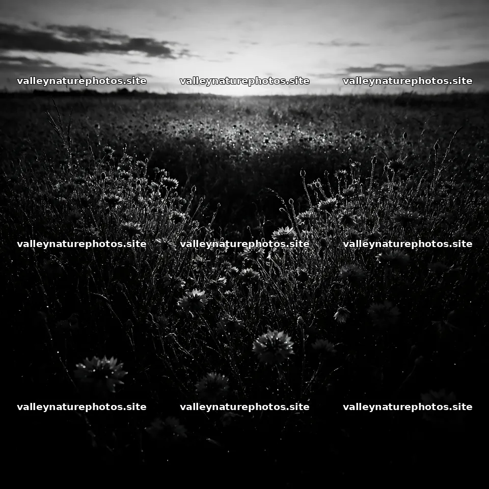 Dewy meadow with blue flowers under morning light – nature photography 7938x7938