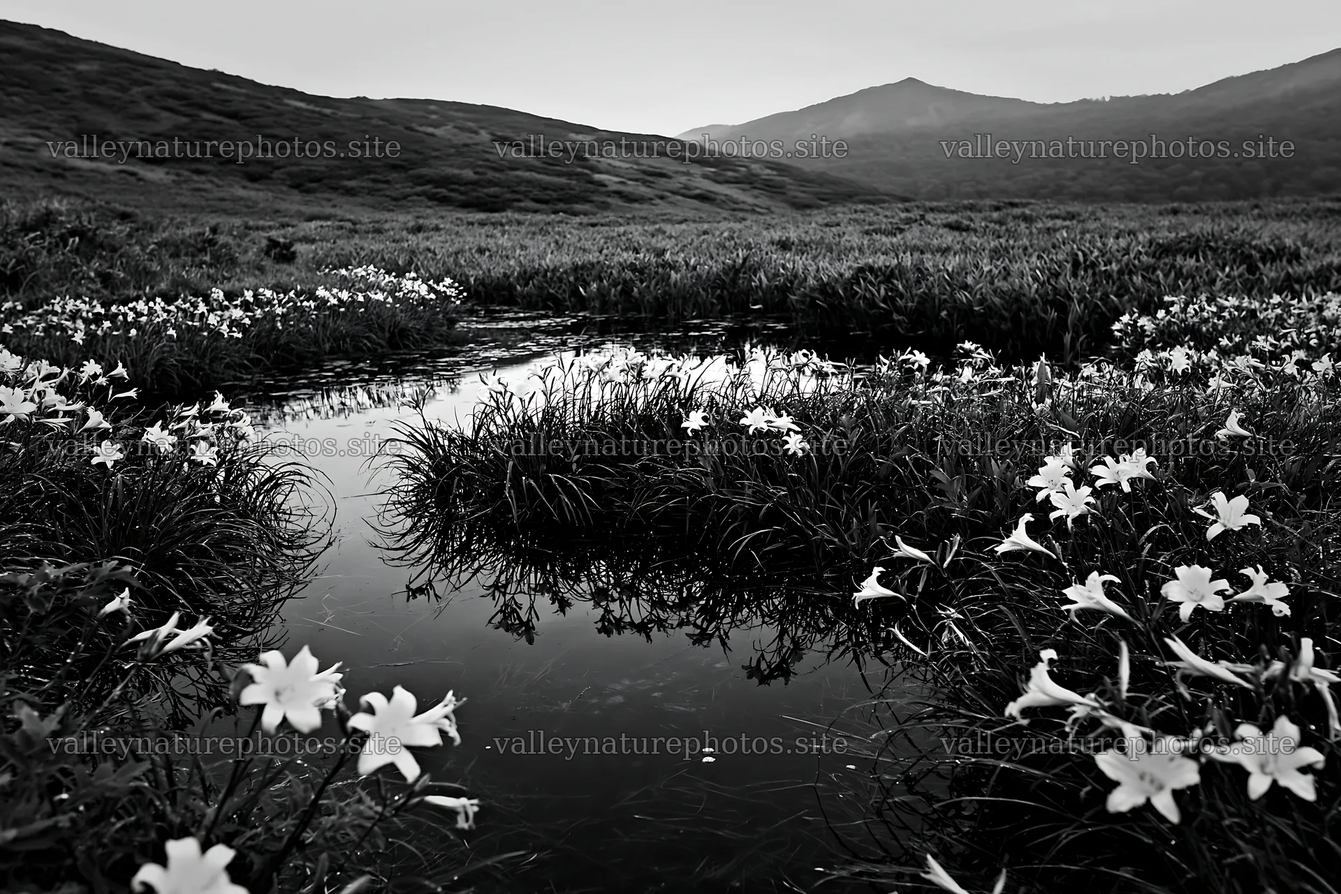 Daylily meadow and reflective water in Kirigamine highland – nature photography 9722x6480