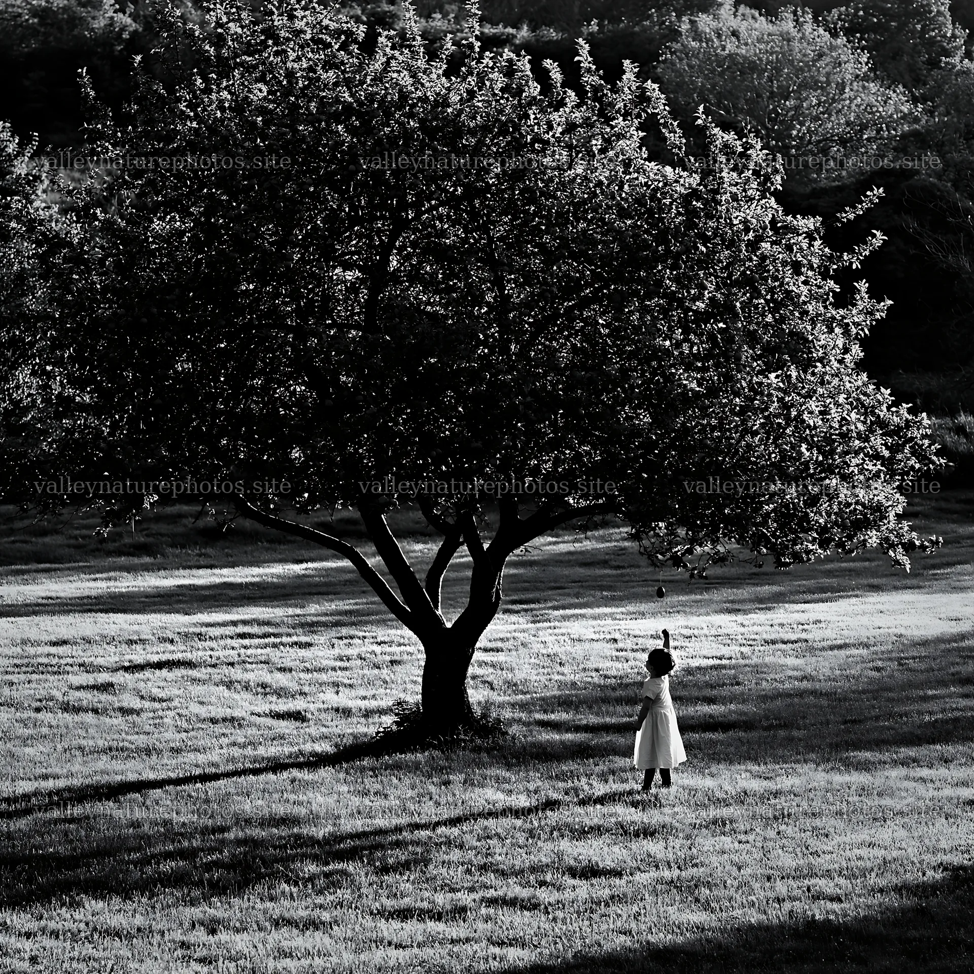 Easter apple tree in a field with a person standing nearby – nature photography 7938x7938
