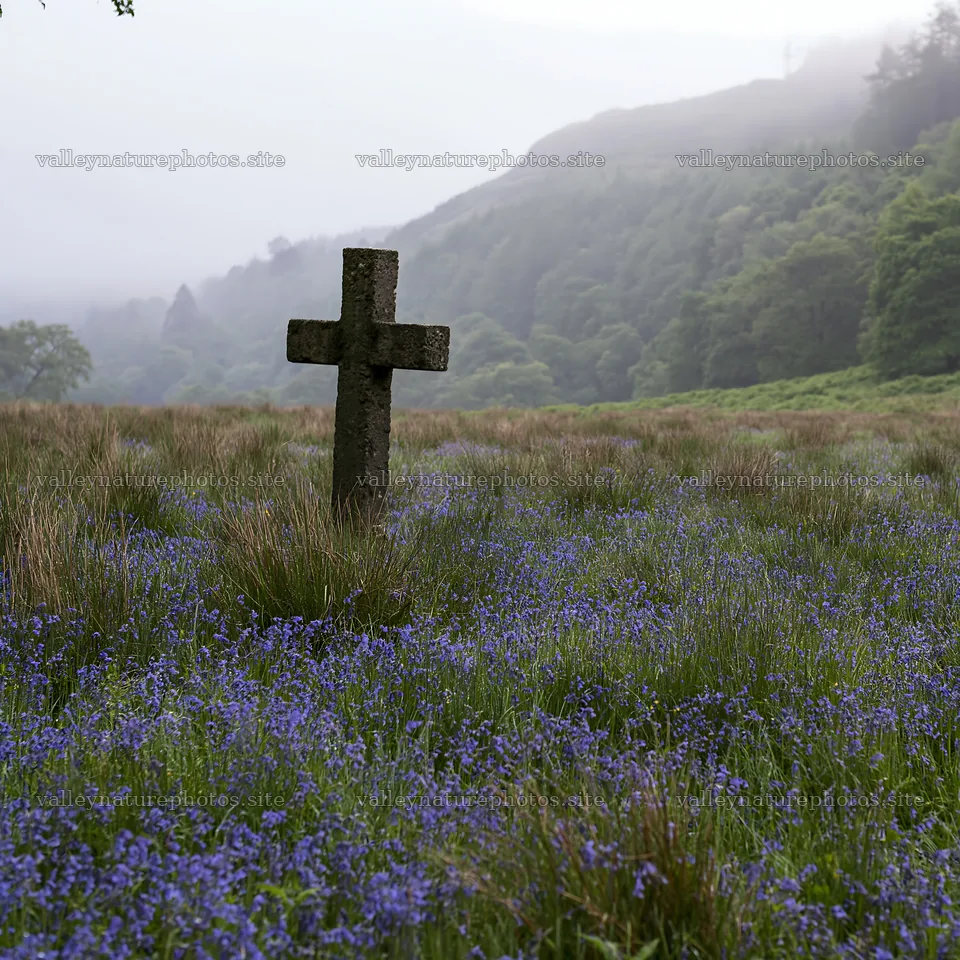 Christian cross in a meadow with flowers near a forest – nature photography 7938x7938
