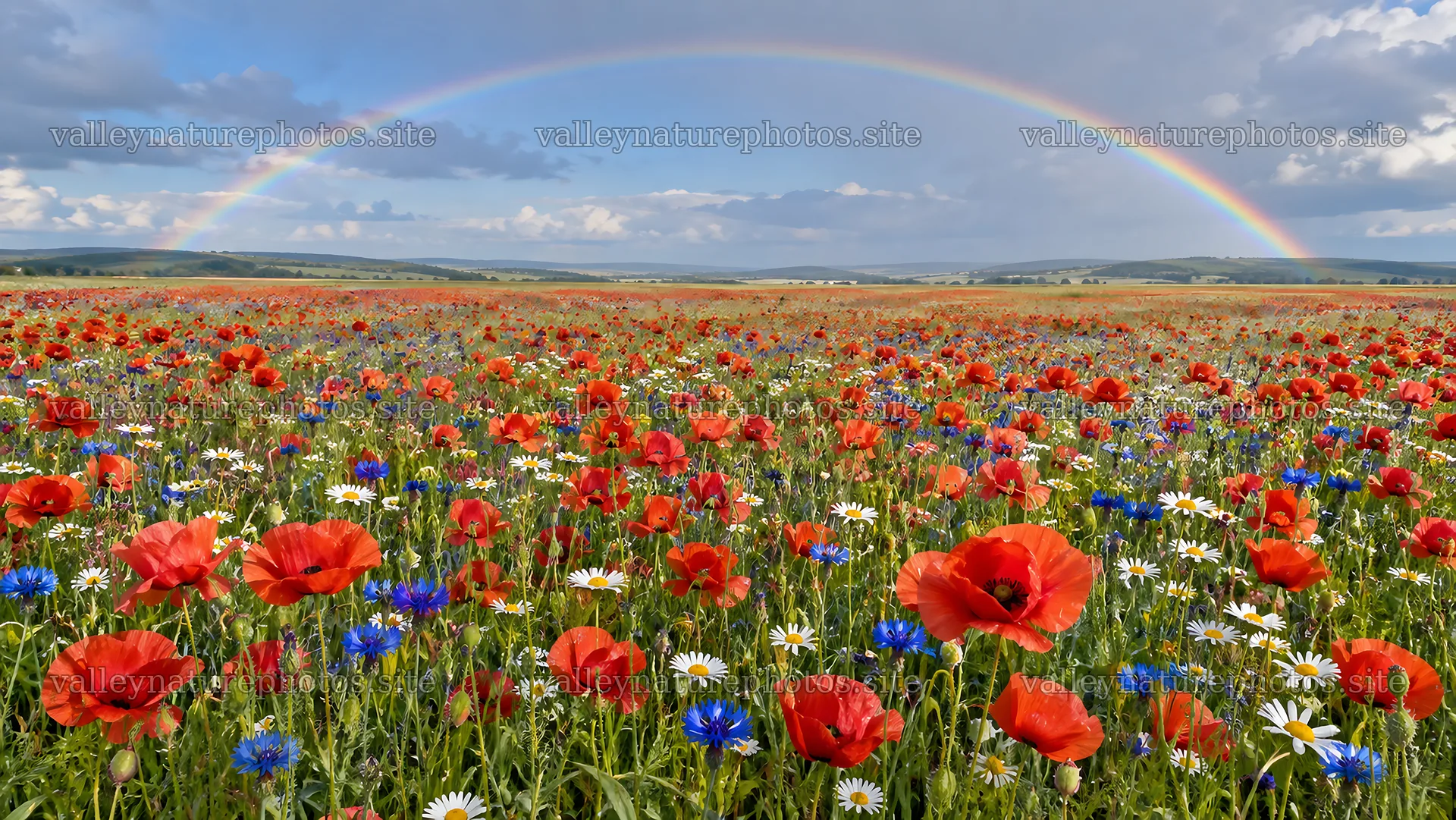 Colorful Wildflower Meadow Beneath a Rainbow – nature photography 10324x5812