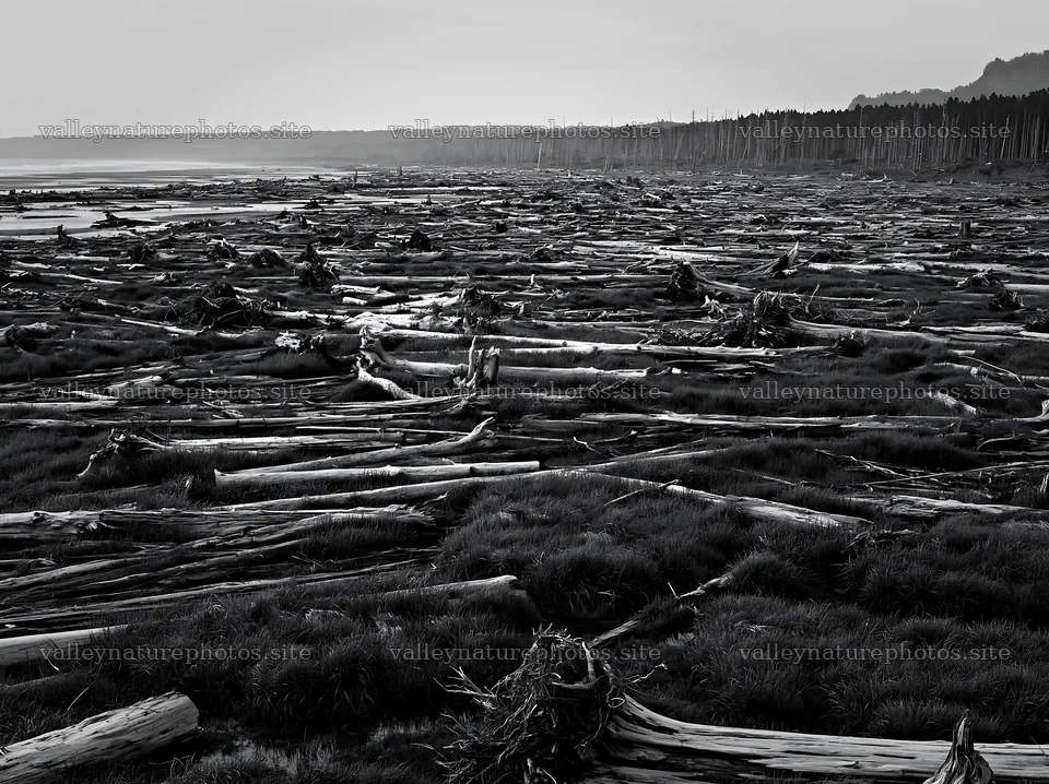 Coastal meadow with driftwood after storm in Ishikawa – nature photography 9174x6866