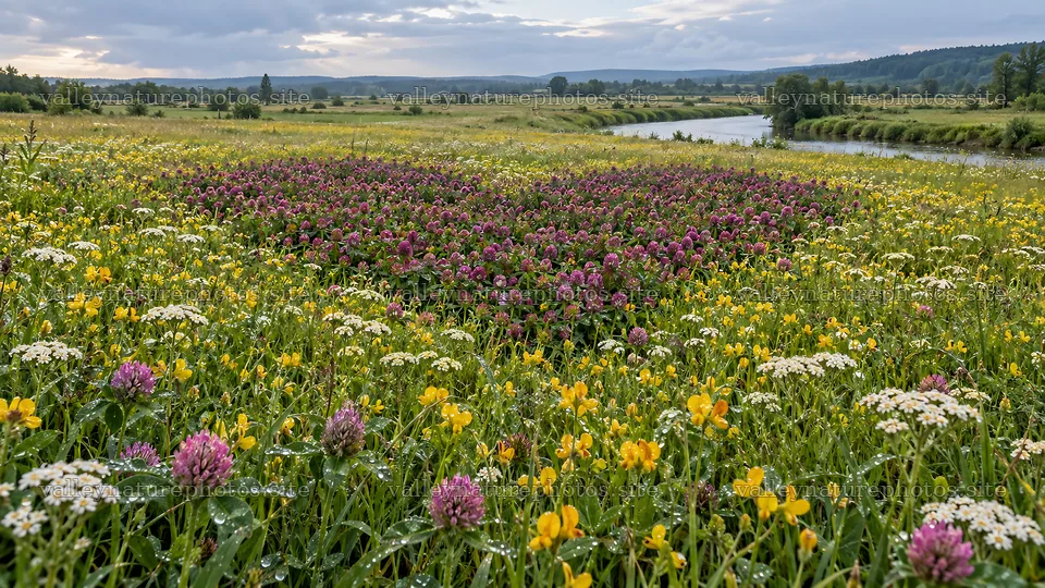 Heart-Shaped Wildflower Patch in a River Meadow – nature photography 10324x5812