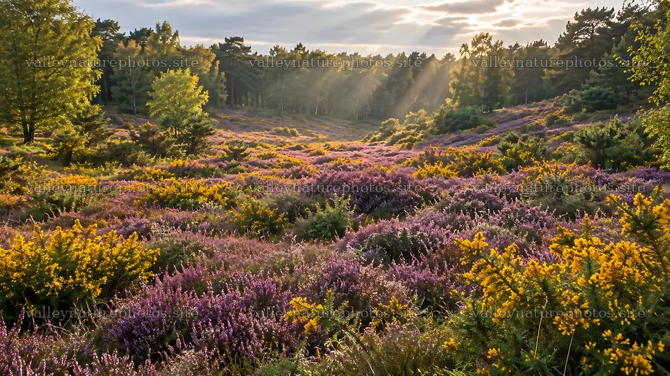 Sunbeams over a flowering forest clearing – nature photography 10324x5812