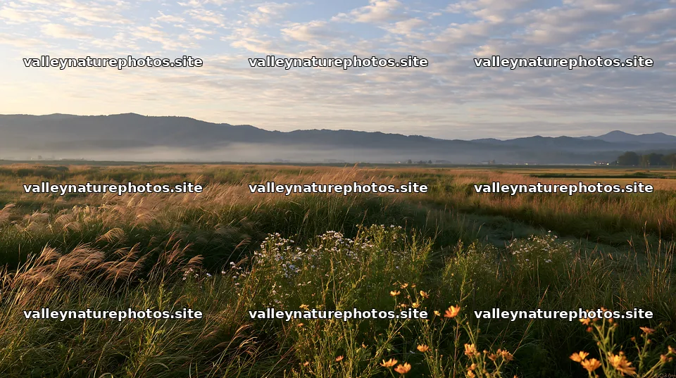 Niigata floodplain restoration meadow dew foreground – nature photography 10608x5938