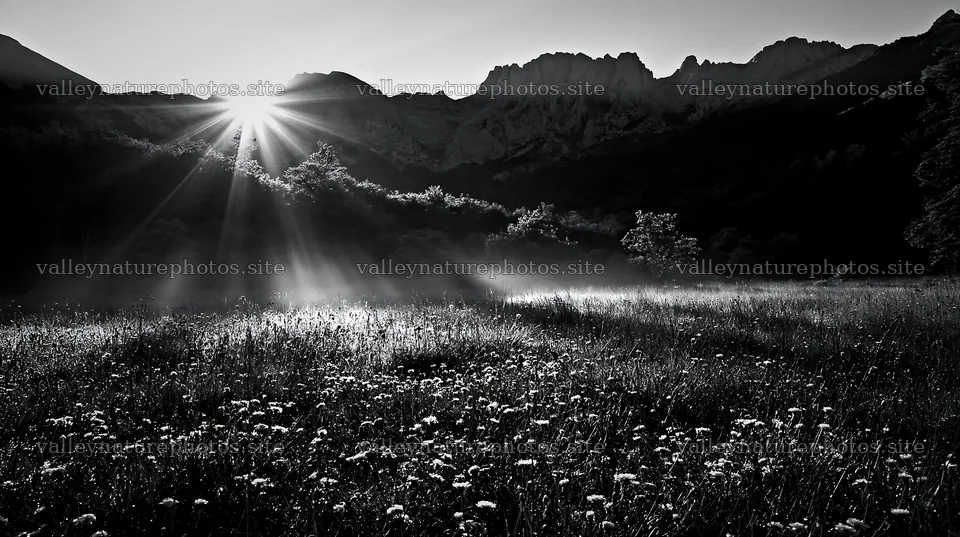 Sun rays over Picos de Europa meadow landscape – nature photography 10608x5938