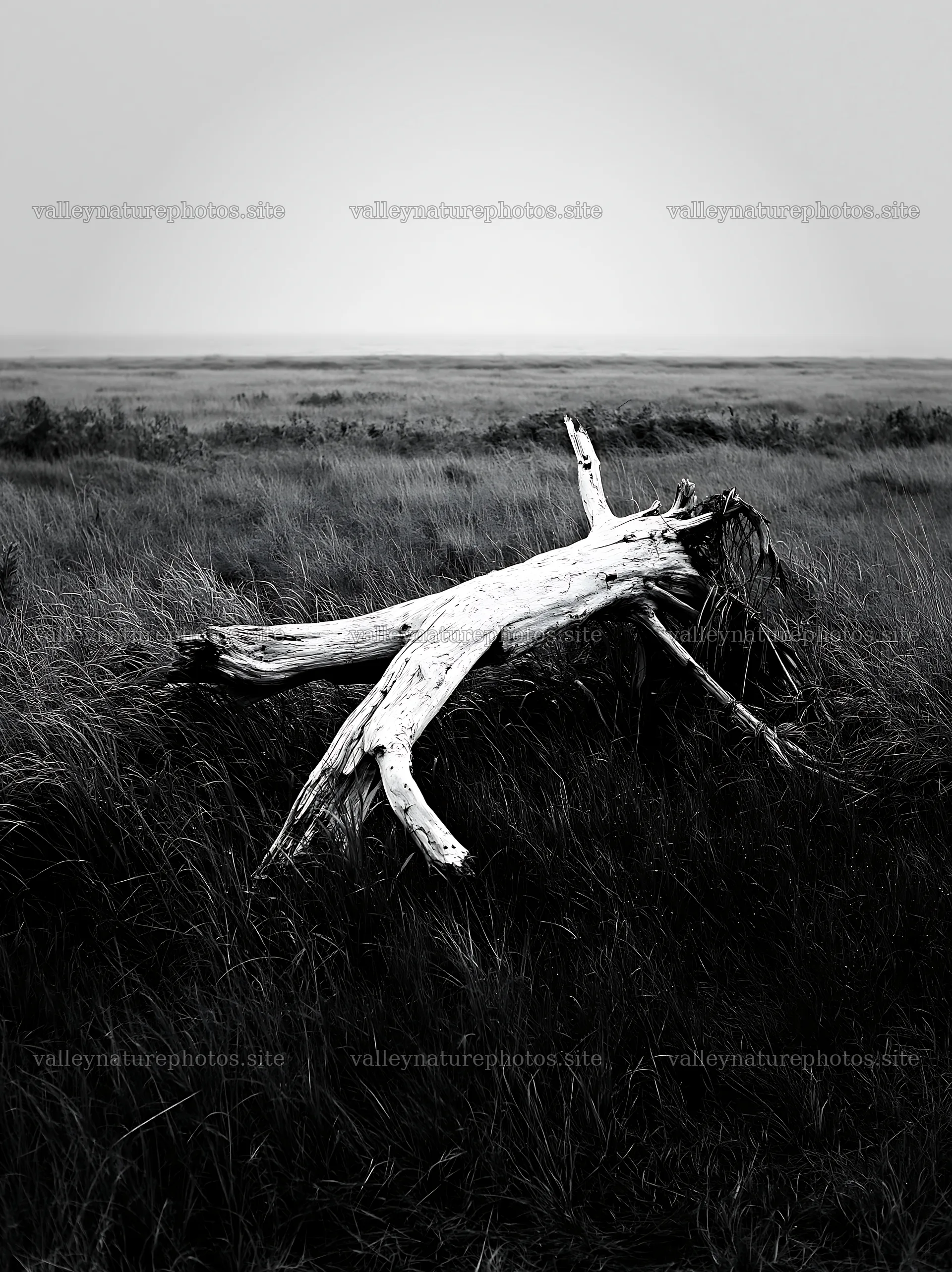 Ishikawa coastal meadow storm washed driftwood on grassy land – nature photography 6866x9174
