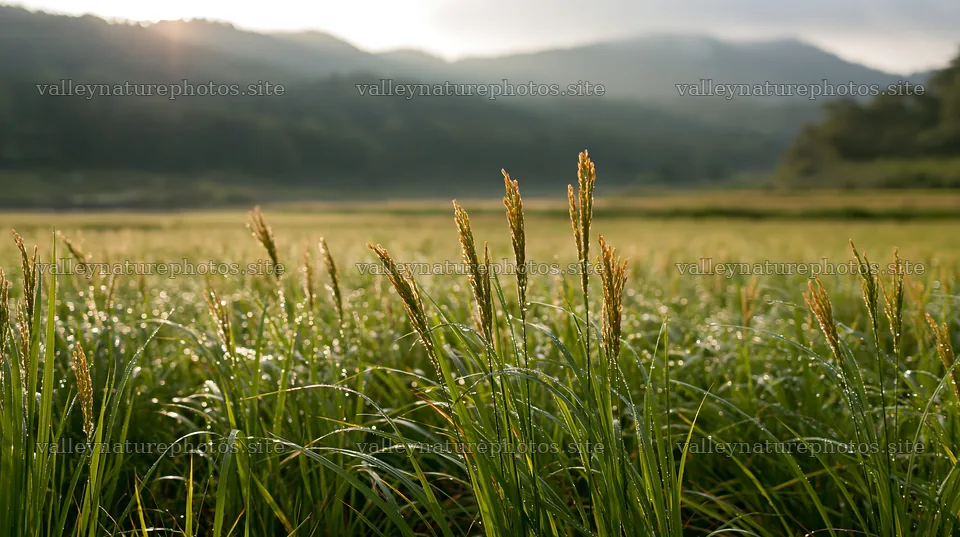 Fukui native grass meadow with rain droplets at sunrise – nature photography 10608x5938