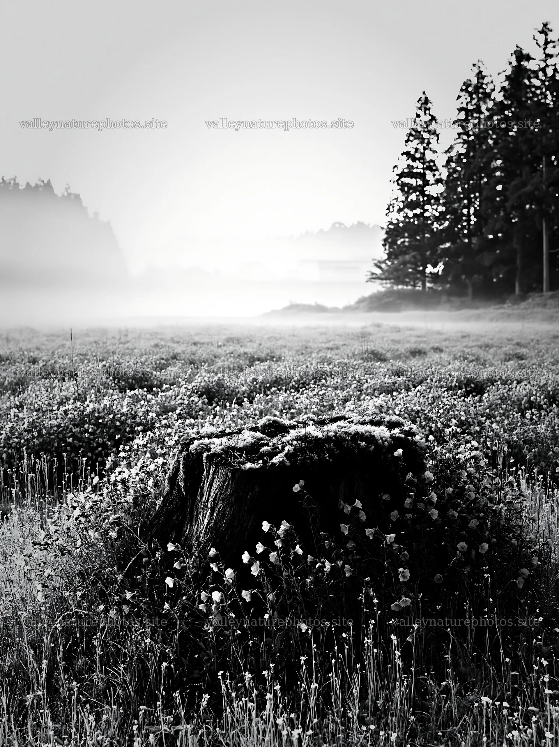 Gifu low carbon meadow mossy log surrounded by flowers – nature photography 6866x9174