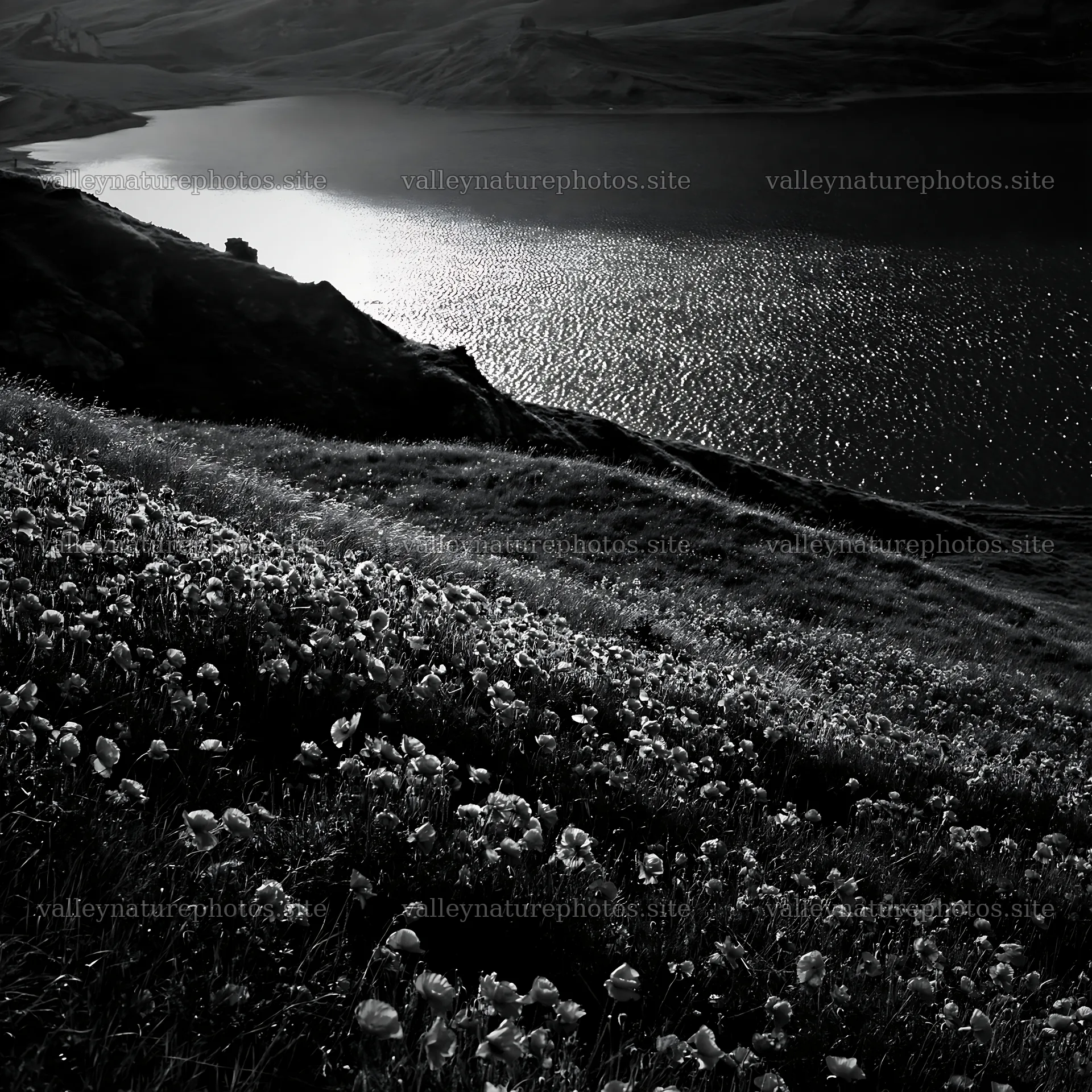 Swiss meadow beside alpine lake with vibrant flowers – nature photography 7938x7938