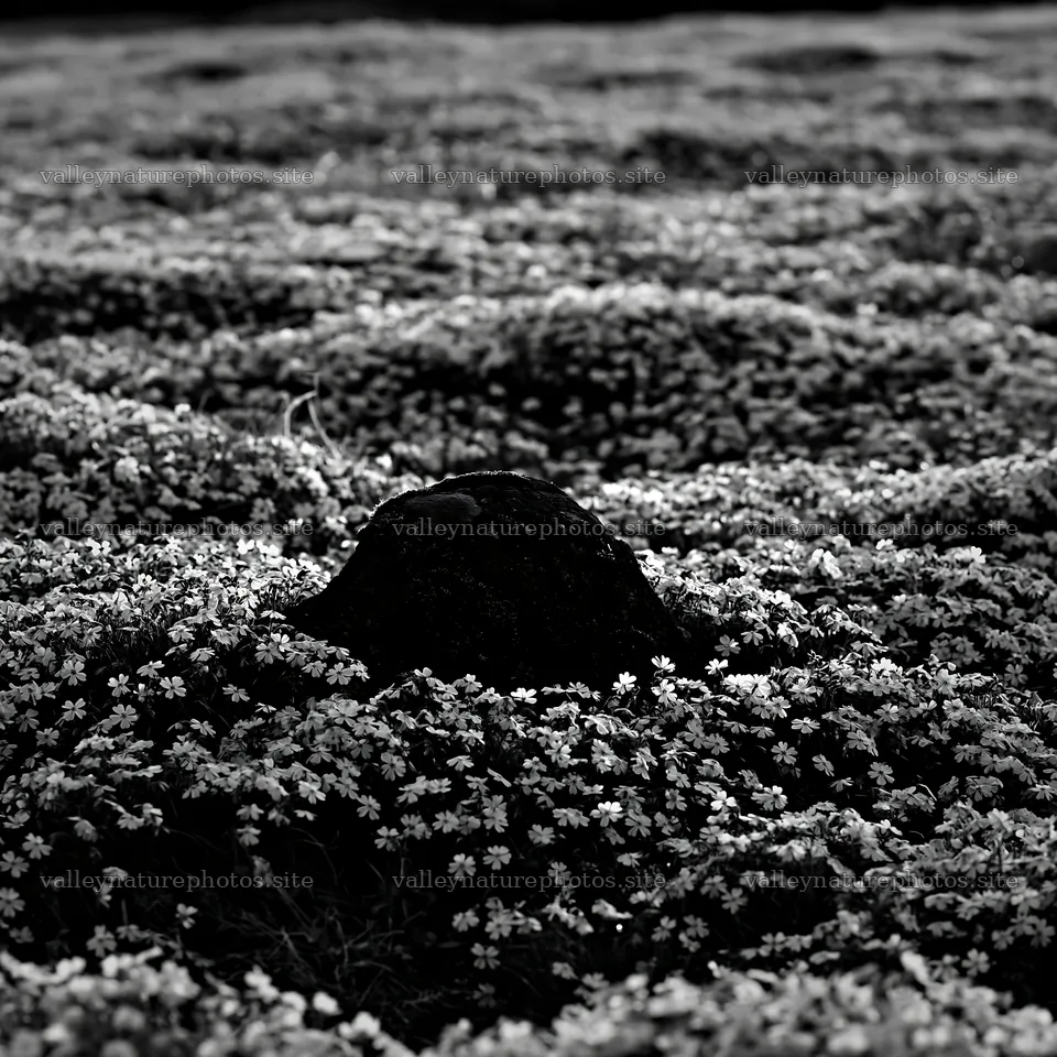 Miyagi spring recovery meadow with mossy stone – nature photography 7938x7938