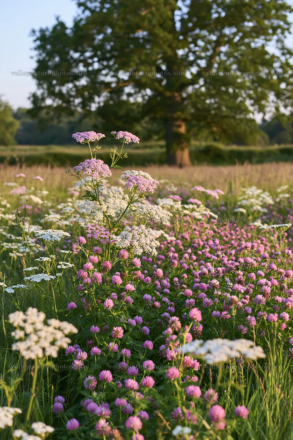 Sunny herb meadow with old oak – nature photography 6480x9722