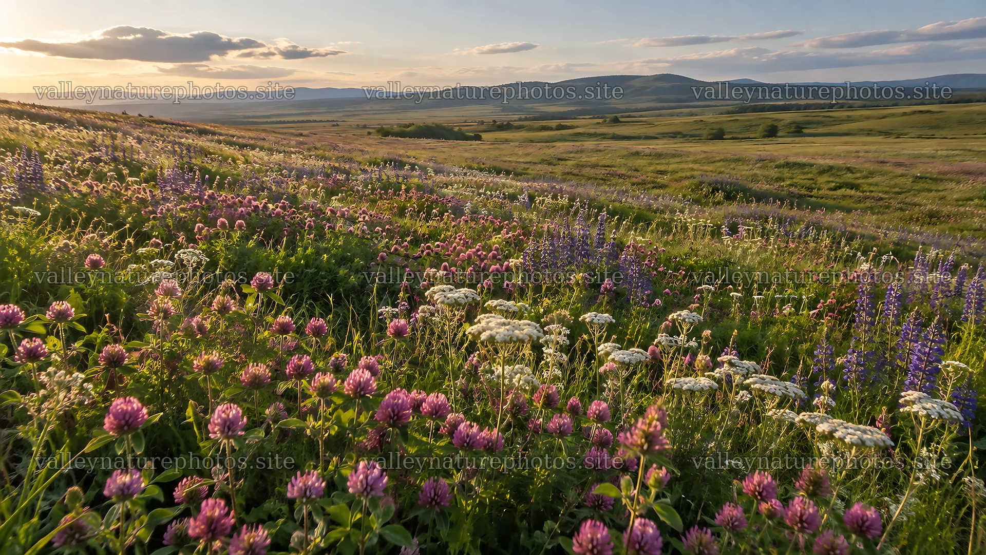 Wildflower Meadow at Golden-Hour Sunset – nature photography 10324x5812