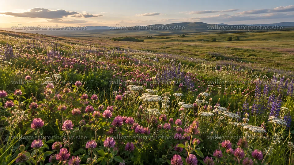 Wildflower Meadow at Golden-Hour Sunset – nature photography 10324x5812