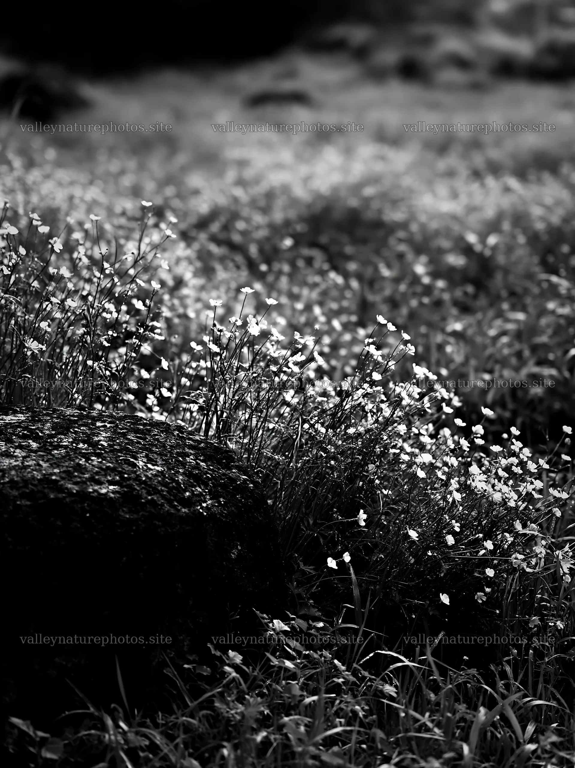 Kyoto spring wildflower meadow stone foreground – nature photography 6866x9174