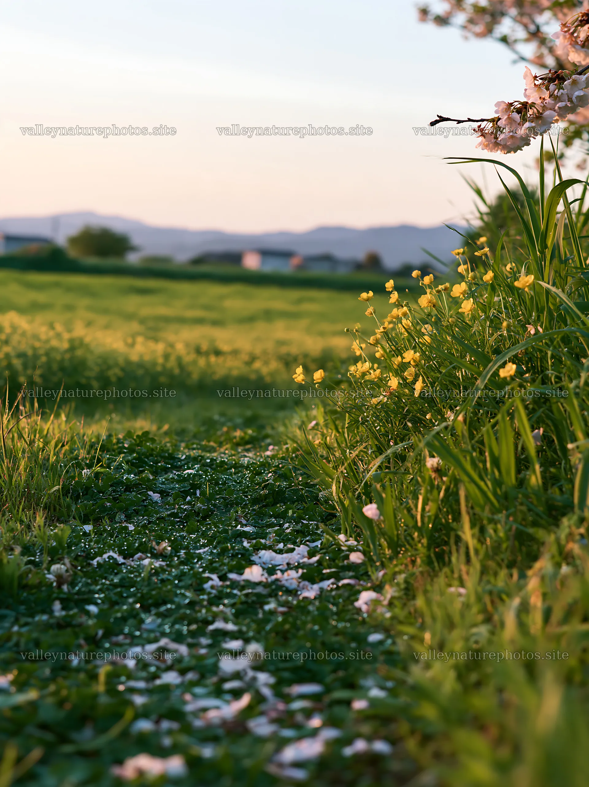 Spring meadow with fallen blossoms in Fukuoka – nature photography 6866x9174