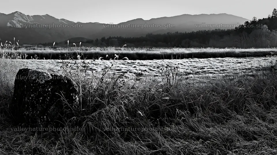 Aomori climate resilient meadow with boulder in early morning light – nature photography 10608x5938
