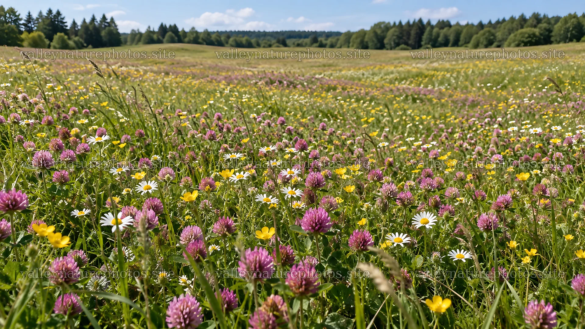 Wildflowers in a Sunlit Forest Clearing – nature photography 10324x5812