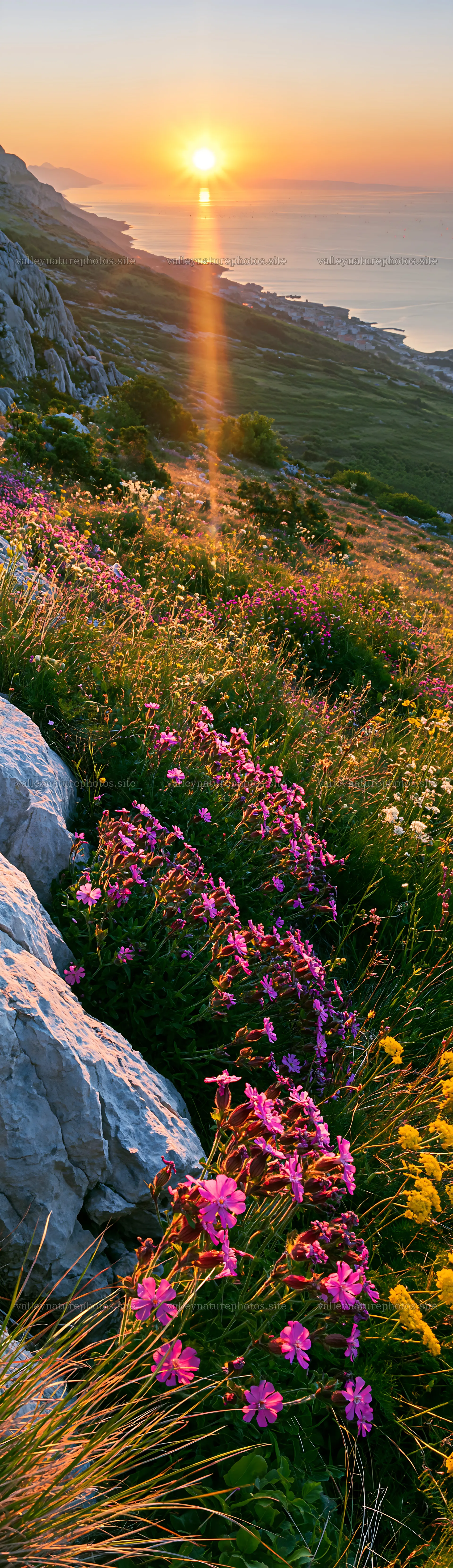 Croatian meadow above the Adriatic coast at sunset – nature photography 4268x14762