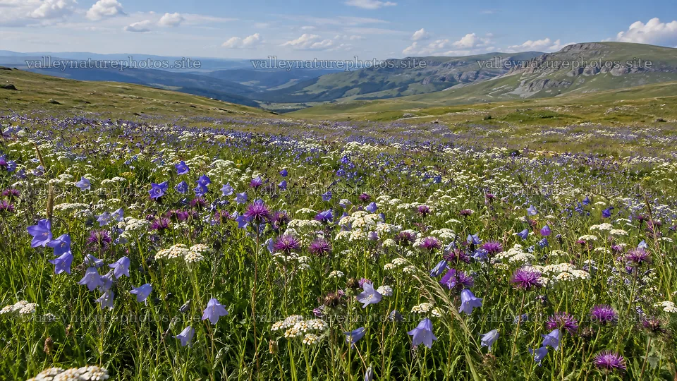 Wildflower Meadow Across a Mountain Valley – nature photography 10324x5812